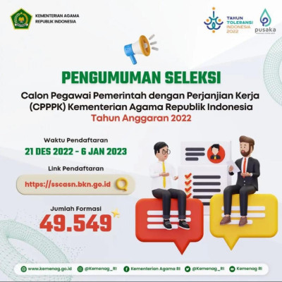 Nasional Dibuka Seleksi 49.549 Formasi Calon PPPK Kementerian Agama, Ini Ketentuan Daftarnya Dibuka Seleksi 49.549 Formasi Calon PPPK Kementerian Agama, Ini Ketentuan Daftarnya