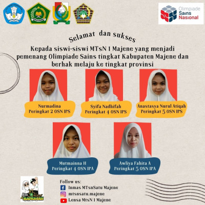 5 Siswa MTsN 1 Majene Meraih Tiket Seleksi Olimpiade Sains Nasional Tingkat Provinsi.