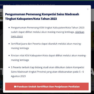 Pengumuman Hasil KSM Tk. Kabupaten Dapat Diakses di Laman https://ksm.kemenag.go.id/