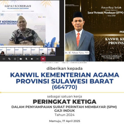 Kanwil Kemenag Sulbar Raih Penghargaan pada Rakor Pelaksanaan Anggaran 2025