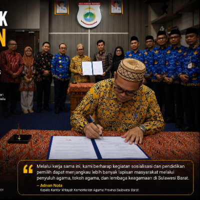 Kanwil Kemenag Sulbar Teken Perjanjian Kerja Sama (PKS) Penguatan Pendidikan Pemilih