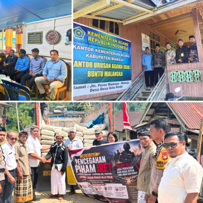 Satgaswil Sulawesi Barat Densus 88 AT Polri Serahkan Bantuan 50 Sak Semen untuk Pembangunan Pura di Mehalaan Barat