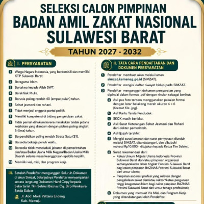 Pengumuman Seleksi Calon Pimpinan Baznas Provinsi Sulawesi Barat Periode 2027–2032